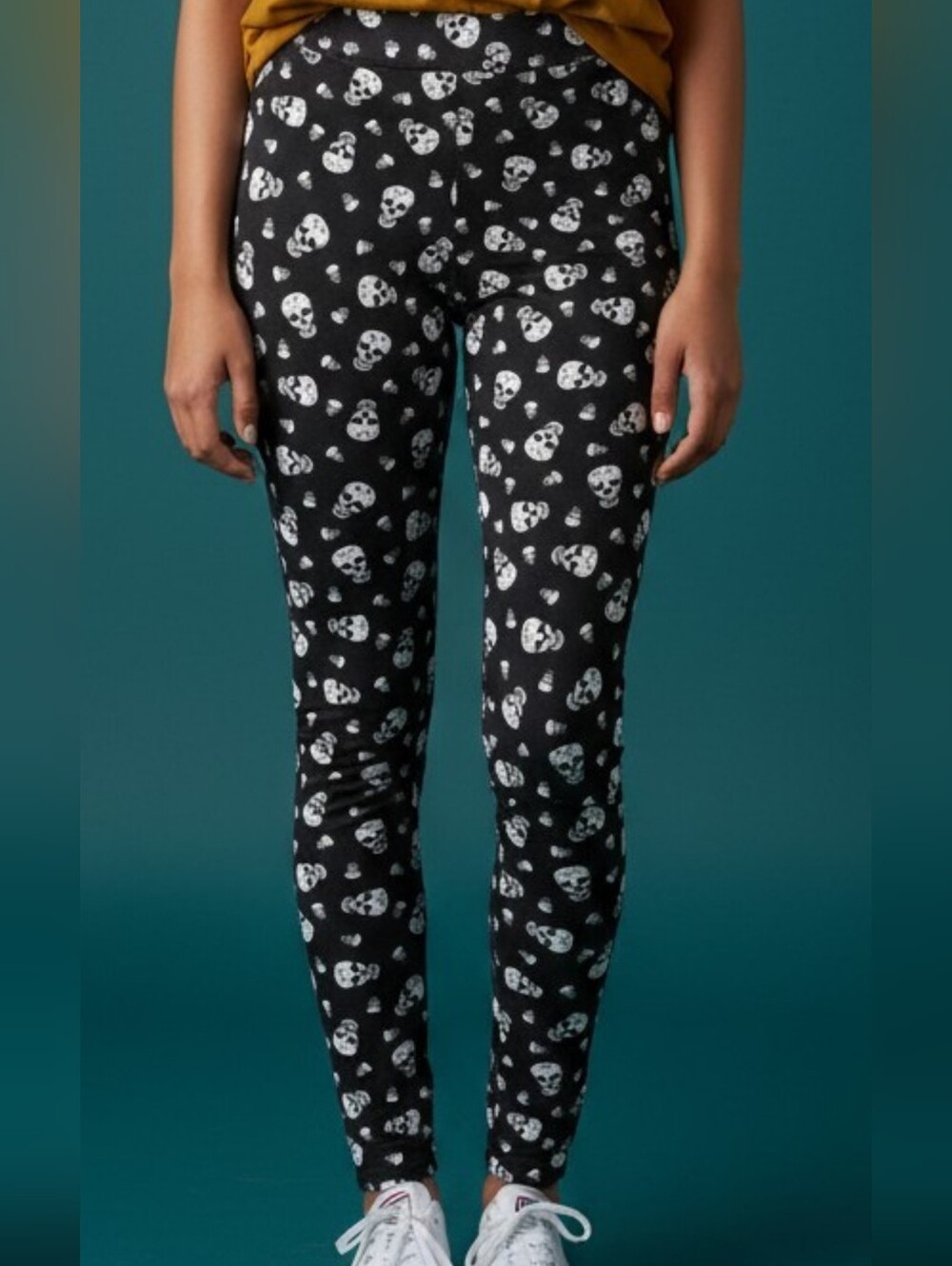 NWT End Green Skull Print Leggings Sz Small see msmts Goth Halloween
